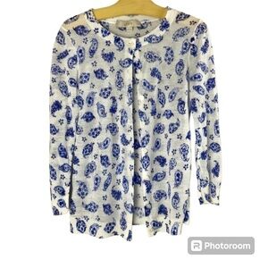 LOFT Blue and White Paisley Cardigan Size XS Petites